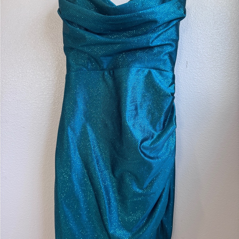 Honey and Rosie Strapless Teal Dress